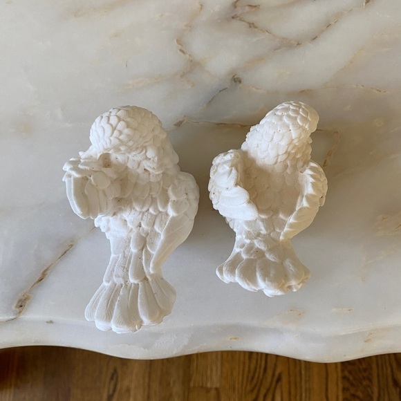Pair of Two White Alabaster Lovebird Dove Figurines Vintage - Picture 10 of 13
